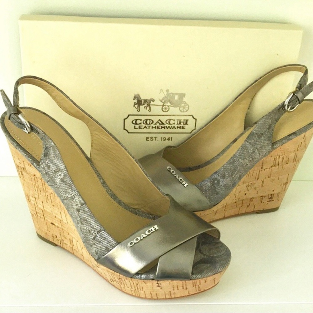 COACH Leather Wedge Signature Sandal
